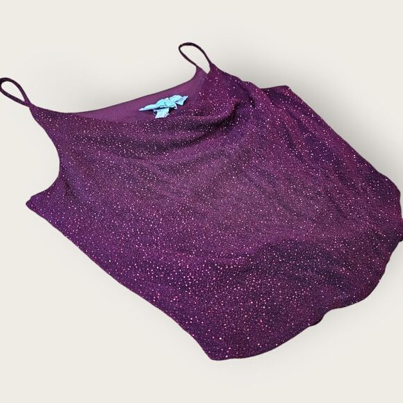 Vintage Jody Slouchy Neck Red Strappy Y2K Cropped Sparkly Tank - Picture 6 of 9